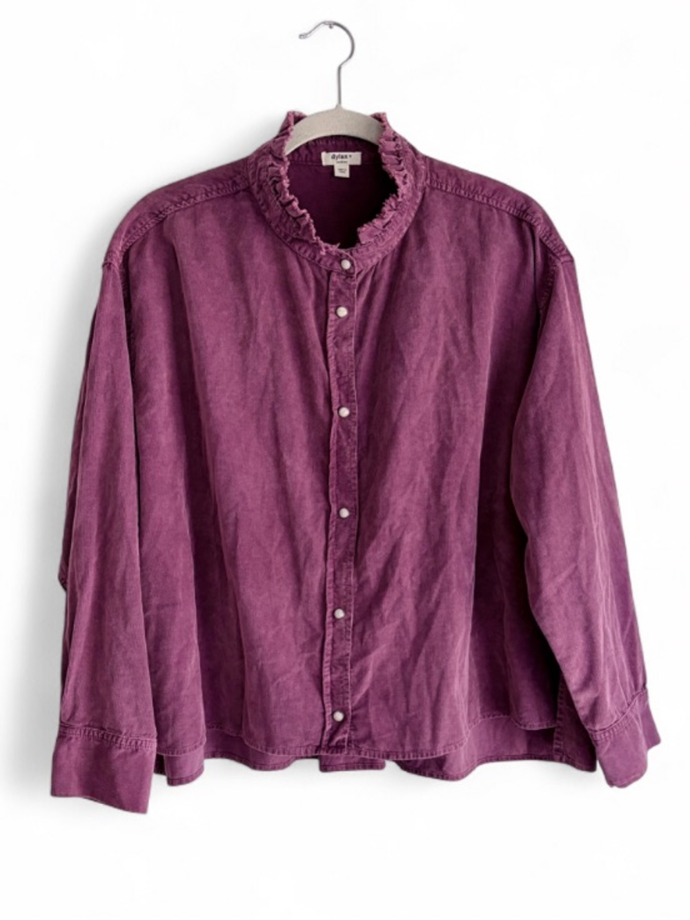 Dylan Purple 100% Cotton Corduroy Oversize Ruffle Neck Shirt Size M